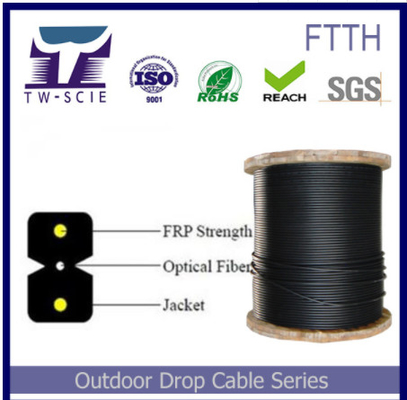 FTTH 2 कोर इंडोर शील्ड फाइबर ऑप्टिक केबल, फाइबर ड्रॉप केबल आसान बिछाने के लिए
