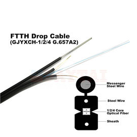 FTTH इंडोर ड्रॉप केबल GJYXCH 2 कोर सिंगल मोड फिगर 8 आकार ऑप्टिक केबल