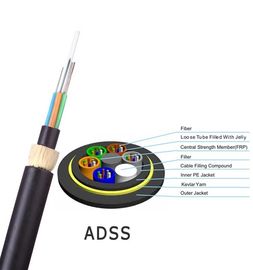 48 करोड़ ADSS स्व सहायक फाइबर ऑप्टिक केबल काले बाहरी म्यान रंग 100 स्पैन